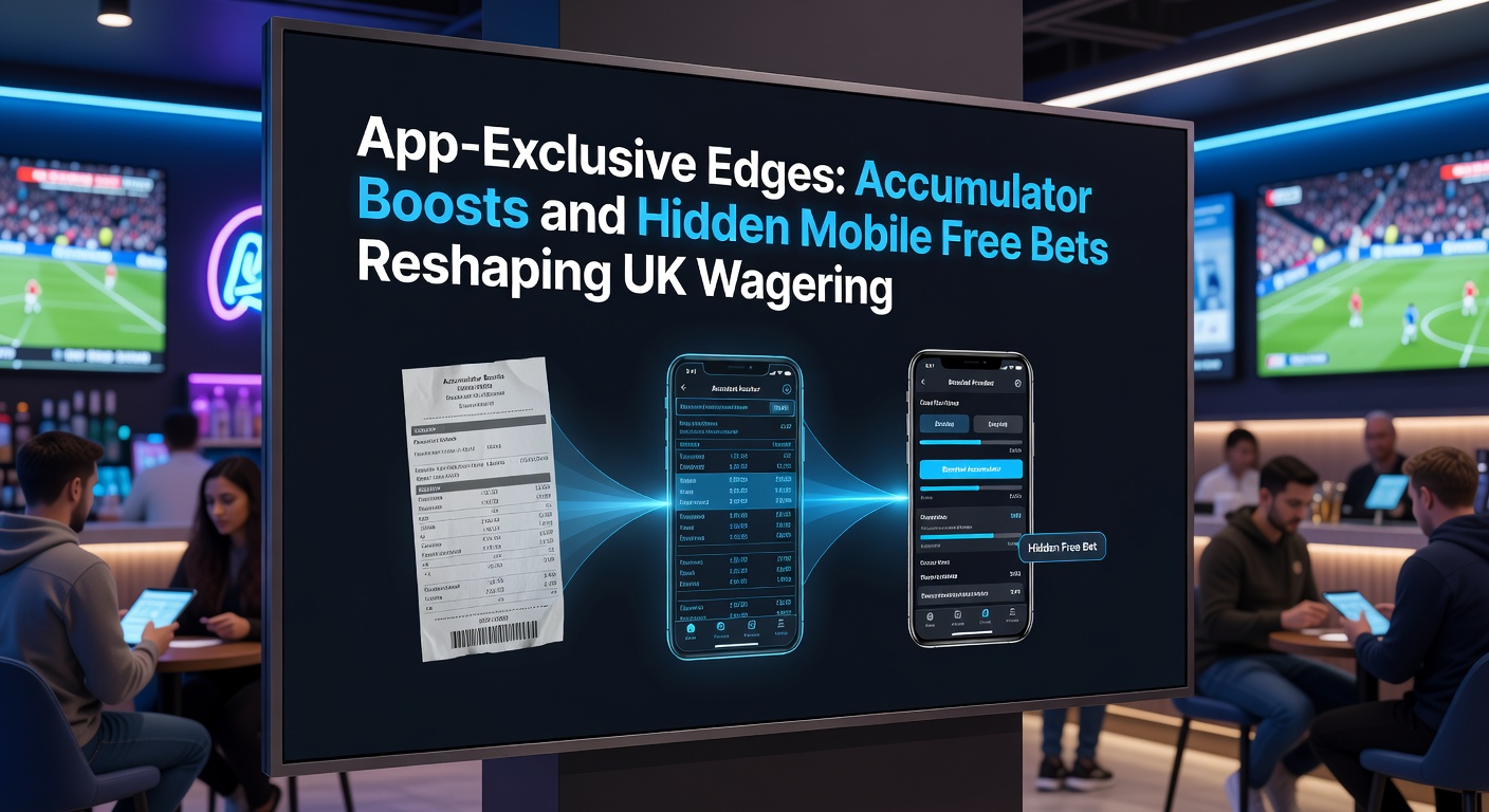 UK bettor using mobile app to claim accumulator boost during live football match, with free bet notification popping up