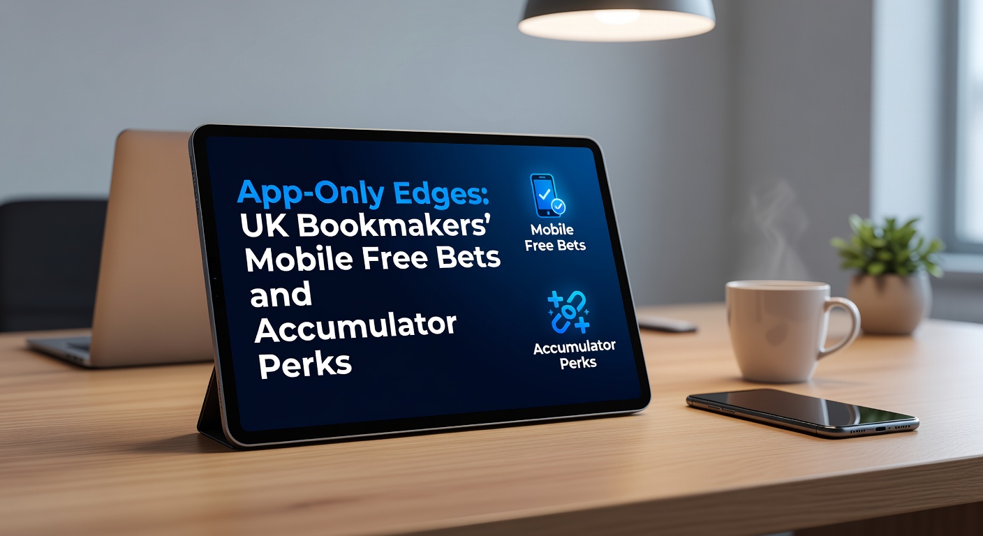 Smartphone displaying a UK bookmaker app with free bet notifications and accumulator boosts highlighted on screen