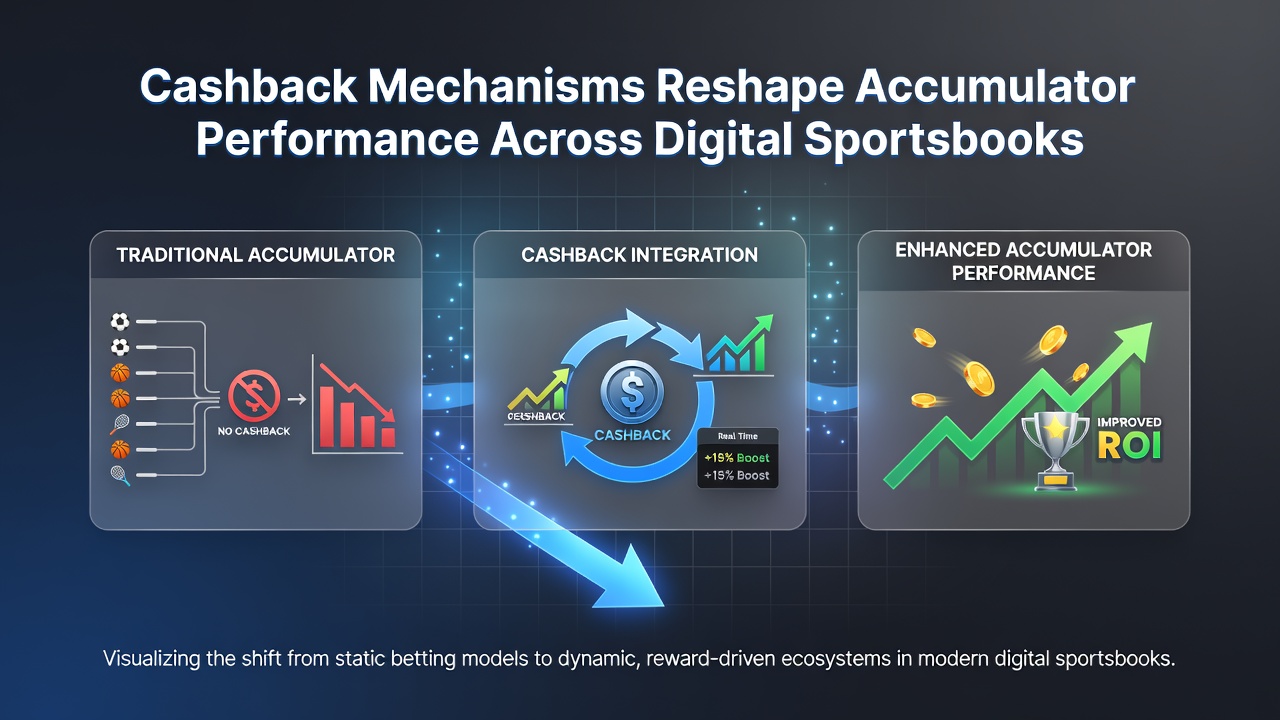 Analytics dashboard showing accumulator performance metrics with cashback adjustments