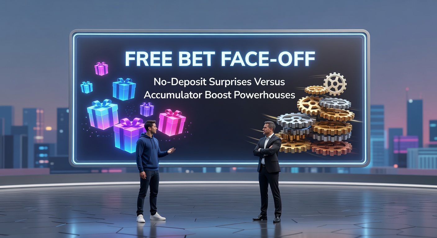 Infographic pitting no-deposit bet icons against glowing accumulator boost charts with UK flag backdrop