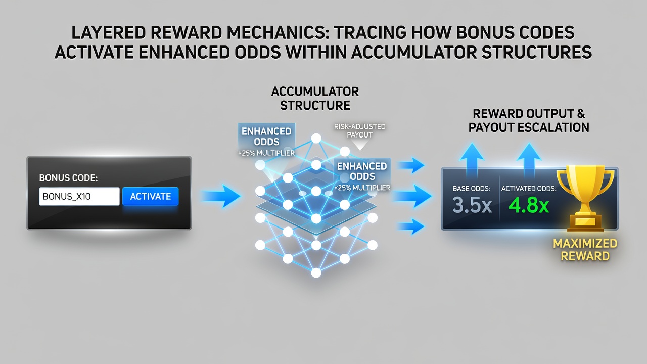Screenshot example of mobile accumulator interface displaying activated bonus code effects on odds