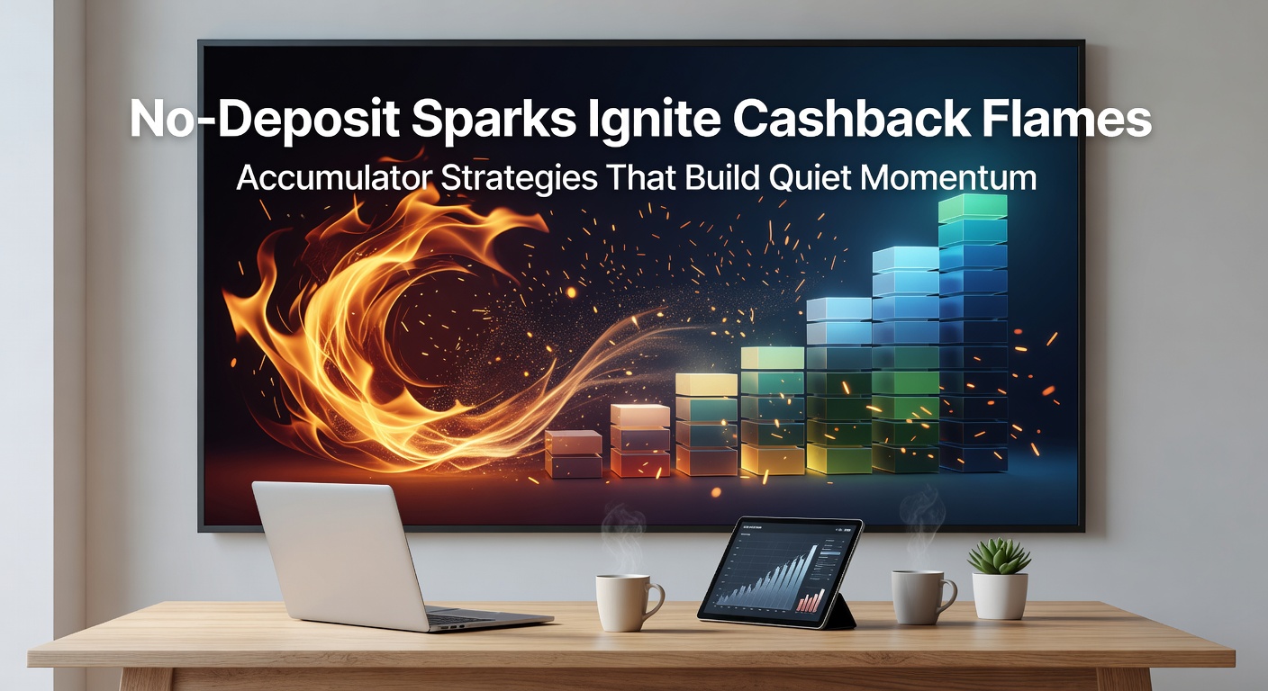 Digital screen displaying layered accumulator bets with no-deposit icons and cashback symbols glowing in a betting app interface