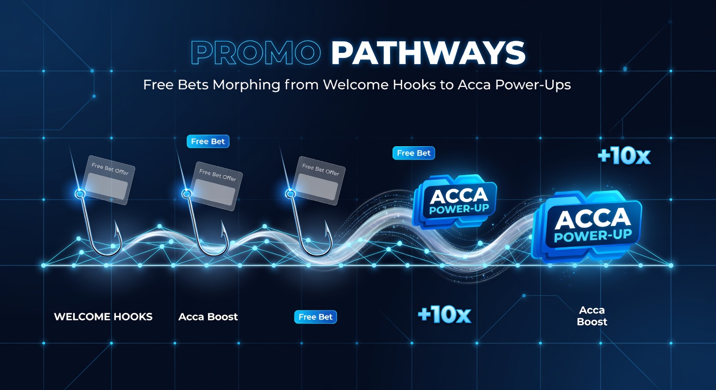 Illustration of accumulator bet slip with free bet integration and boost icons, demonstrating promo evolution in a betting app