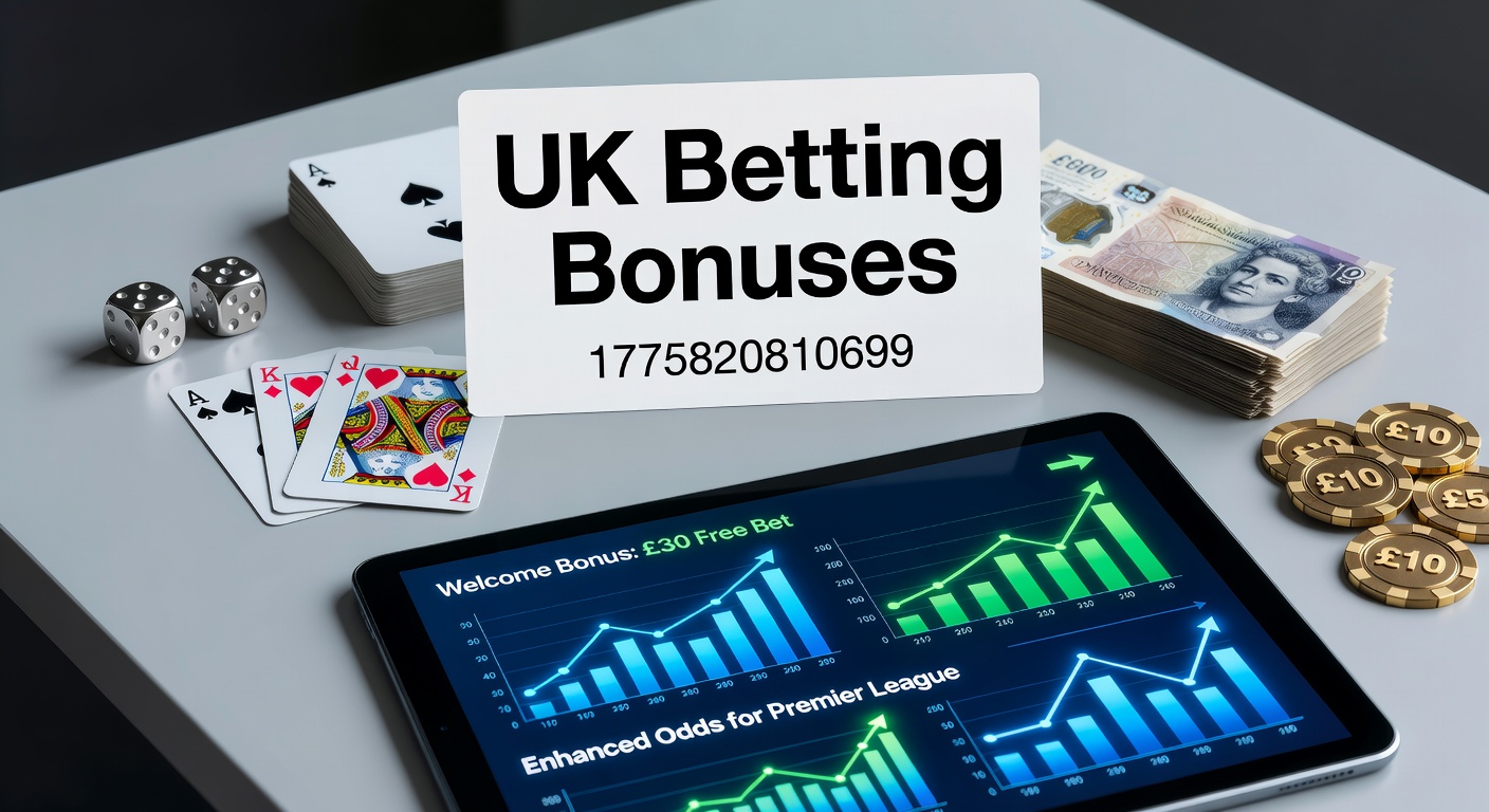 Vibrant display of UK bookmaker bonus promotions featuring free bet icons and enhanced odds highlights on a digital sportsbook interface