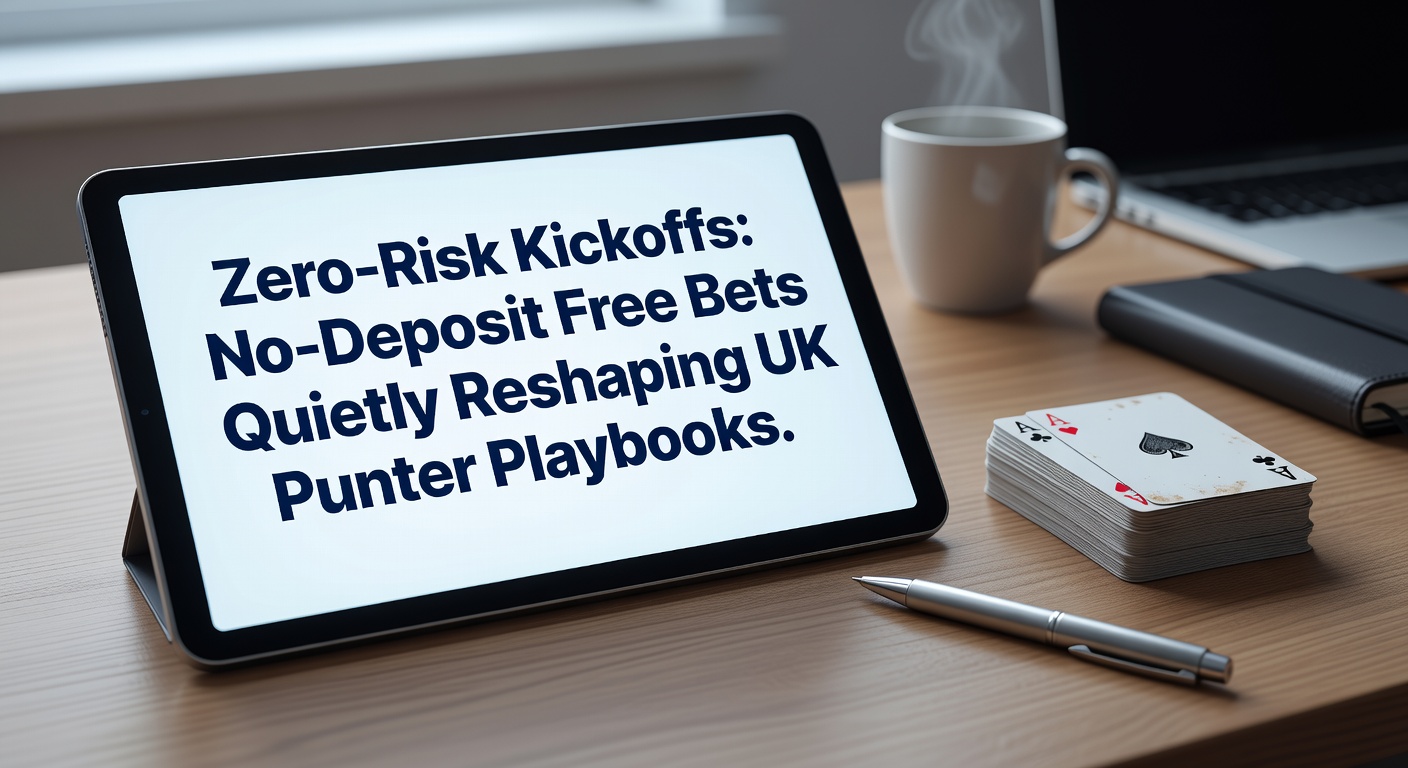 UK punter reviewing no-deposit free bet offers on a smartphone screen amid a backdrop of football stadium lights
