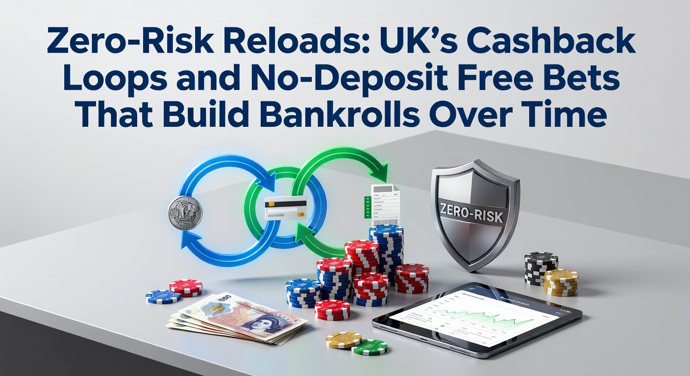 Illustration of interlocking cashback loops and free bet icons building a growing bankroll stack in a UK betting context
